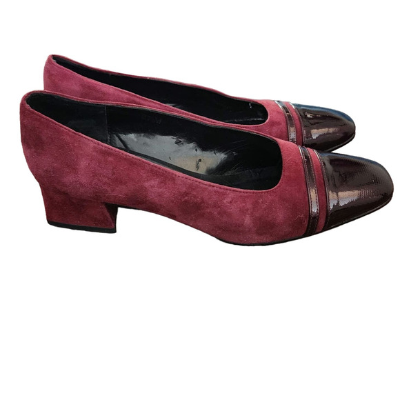 Van Eli Burgandy Suede with Patent Leather Cap Toe woman's Sz 6.5 M EUC - Picture 2 of 7